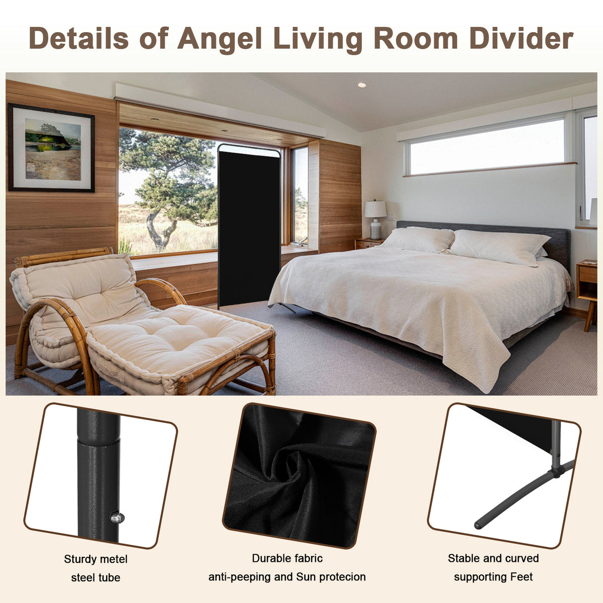 Angel Living Paravent 1 Teilig Klappbar Raumteiler Freistehend Sichtschutzwand Raumteiler Stellwand Trennwand Sichtschutz für Büros, Balkon,Schlafzimmer,Außengarten 81 x 185cm