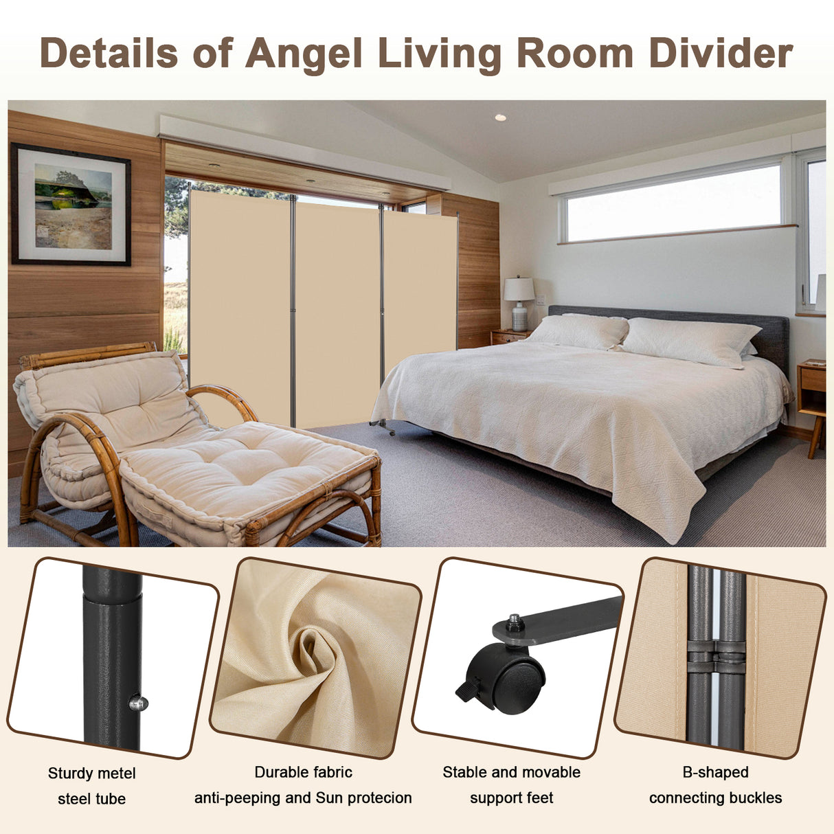 Angel Living Paravent Raumteiler 3 Teilig 243x180 cm, Faltbare Trennwand Spanische Wand, Dekorativer Paravent als Raumtrenner für Wohnzimmer Büro Balkon
