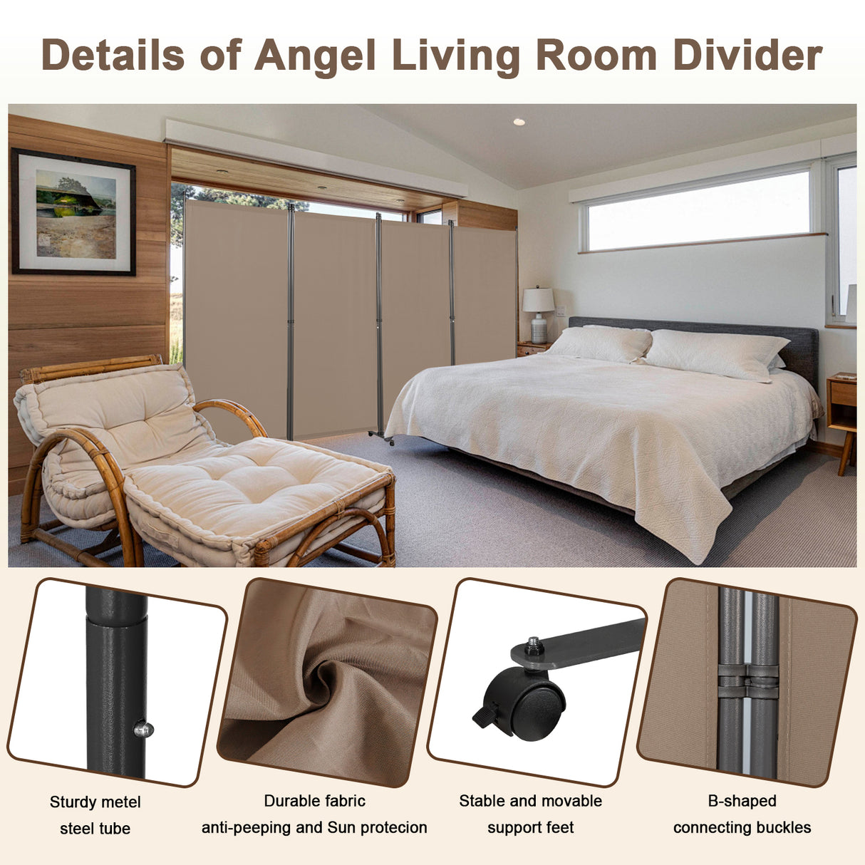Angel Living Paravent Raumteiler 4 Teilig 324x180 cm, Faltbare Trennwand Spanische Wand, Dekorativer Paravent als Raumtrenner für Wohnzimmer Büro Balkon