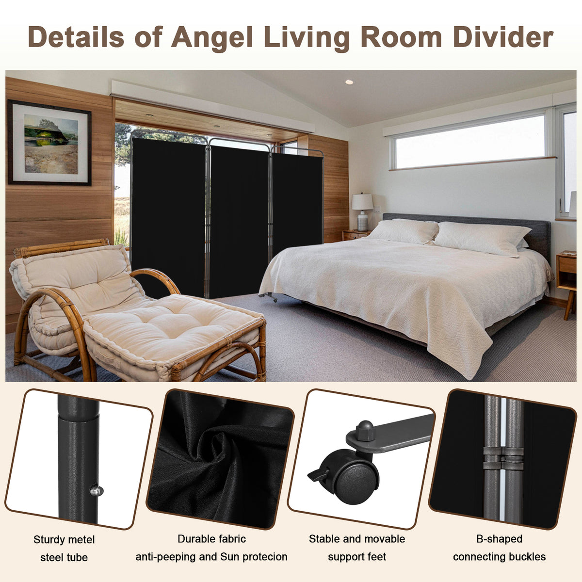 Angel Living Paravent 3 Teilig 243x184 cm, Faltbare Trennwand Spanische Wand Raumteiler, Dekorativer Paravent als Raumtrenner für Wohnzimmer Büro Balkon