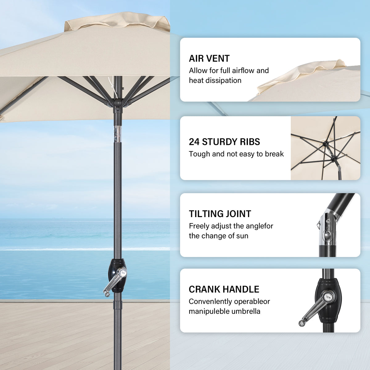 Angel Living Sonnenschirm 2.3M mit Kurbel und Neigbar, Gartenschirm Marktschirm Terrassenschirm Taupe Rund Sonneschirm Sonnenschutz aus Polyester UV50+