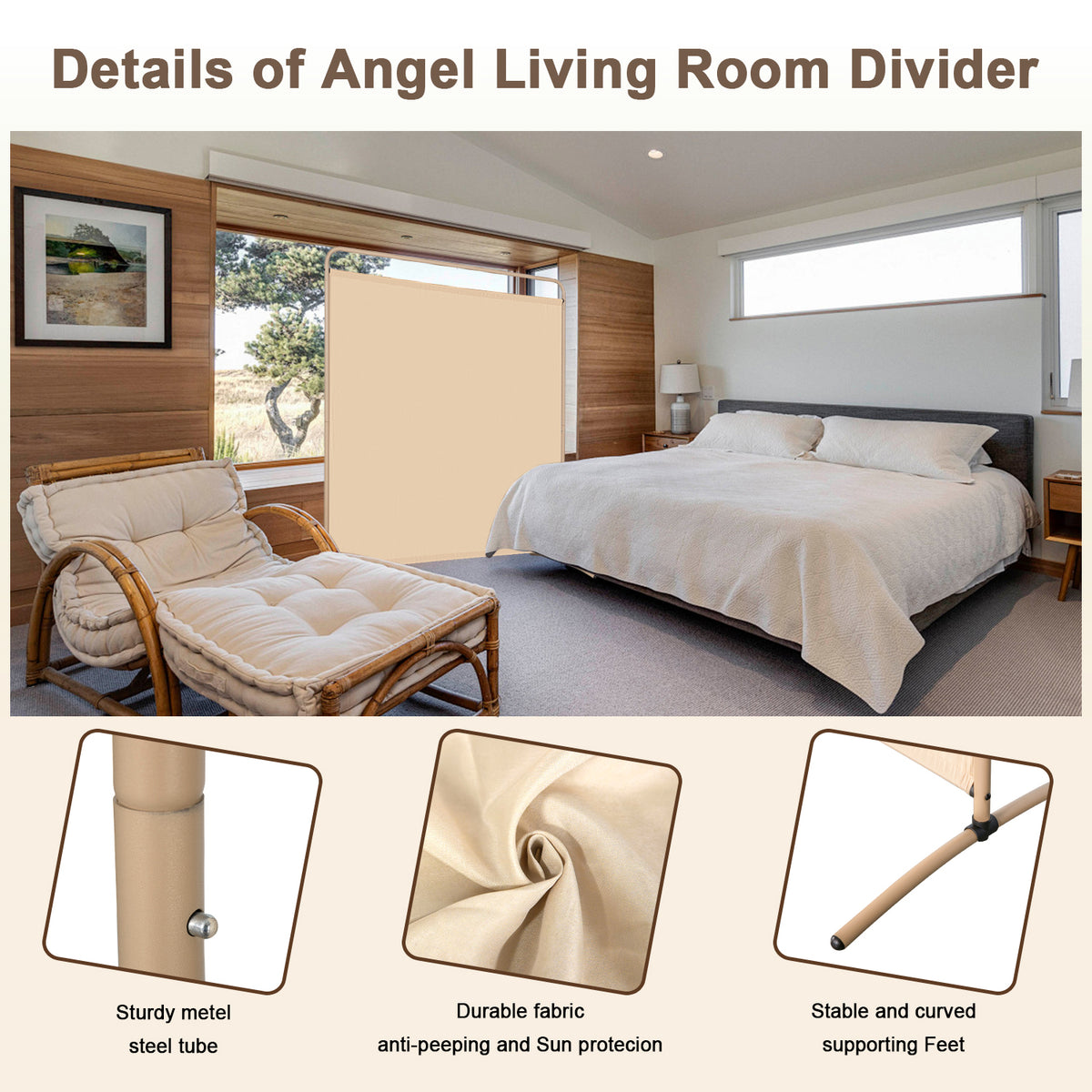 Angel Living PA-3730 Paravent 1 Teilig Raumteiler Freistehend Sichtschutzwand Raumteiler Stellwand Trennwand Sichtschutz für Büros, Balkon,Schlafzimmer,Außengarten,162.5 x 177cm