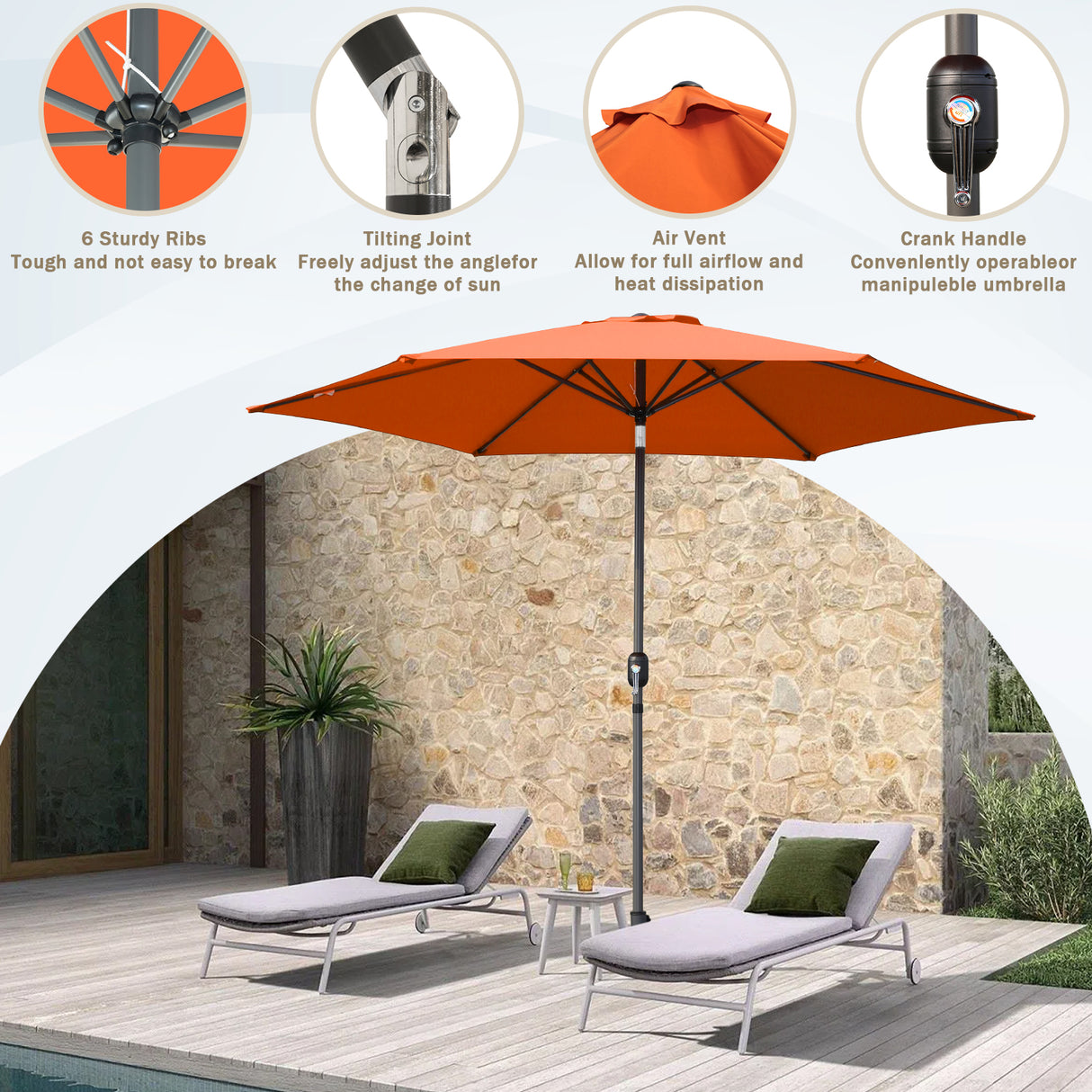 Angel Living Sonnenschirm Ø 270 cm Gartenschirm Marktschirm Terrassenschirm Taupe Rund Sonneschirm Sonnenschutz aus aus Metall, Stahl und Polyester UV50+