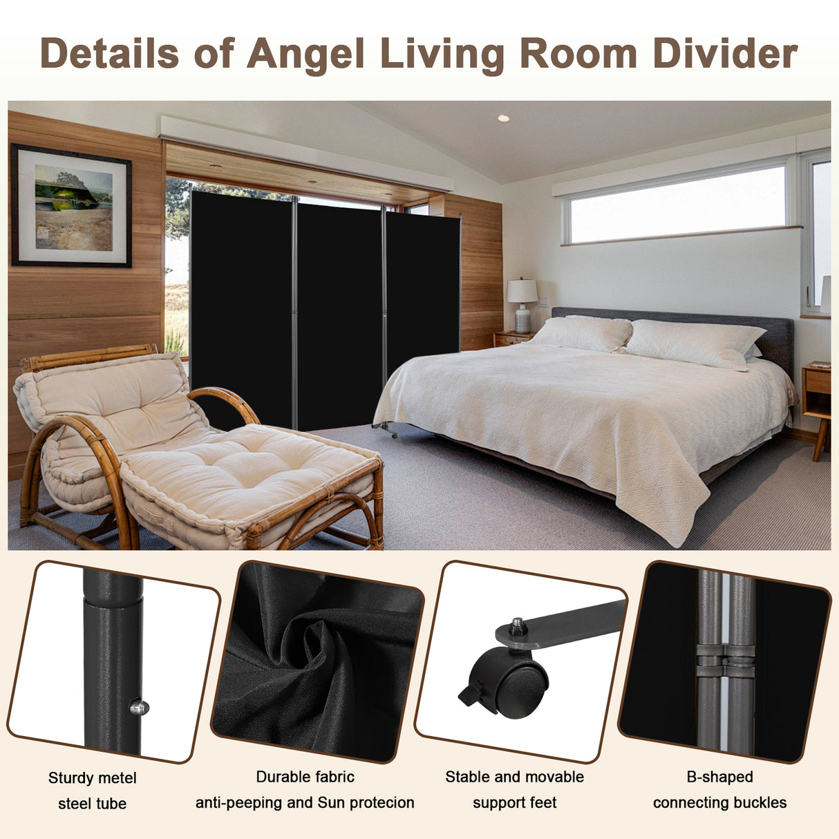 Angel Living Paravent Raumteiler 3 Teilig 243x180 cm, Faltbare Trennwand Spanische Wand, Dekorativer Paravent als Raumtrenner für Wohnzimmer Büro Balkon