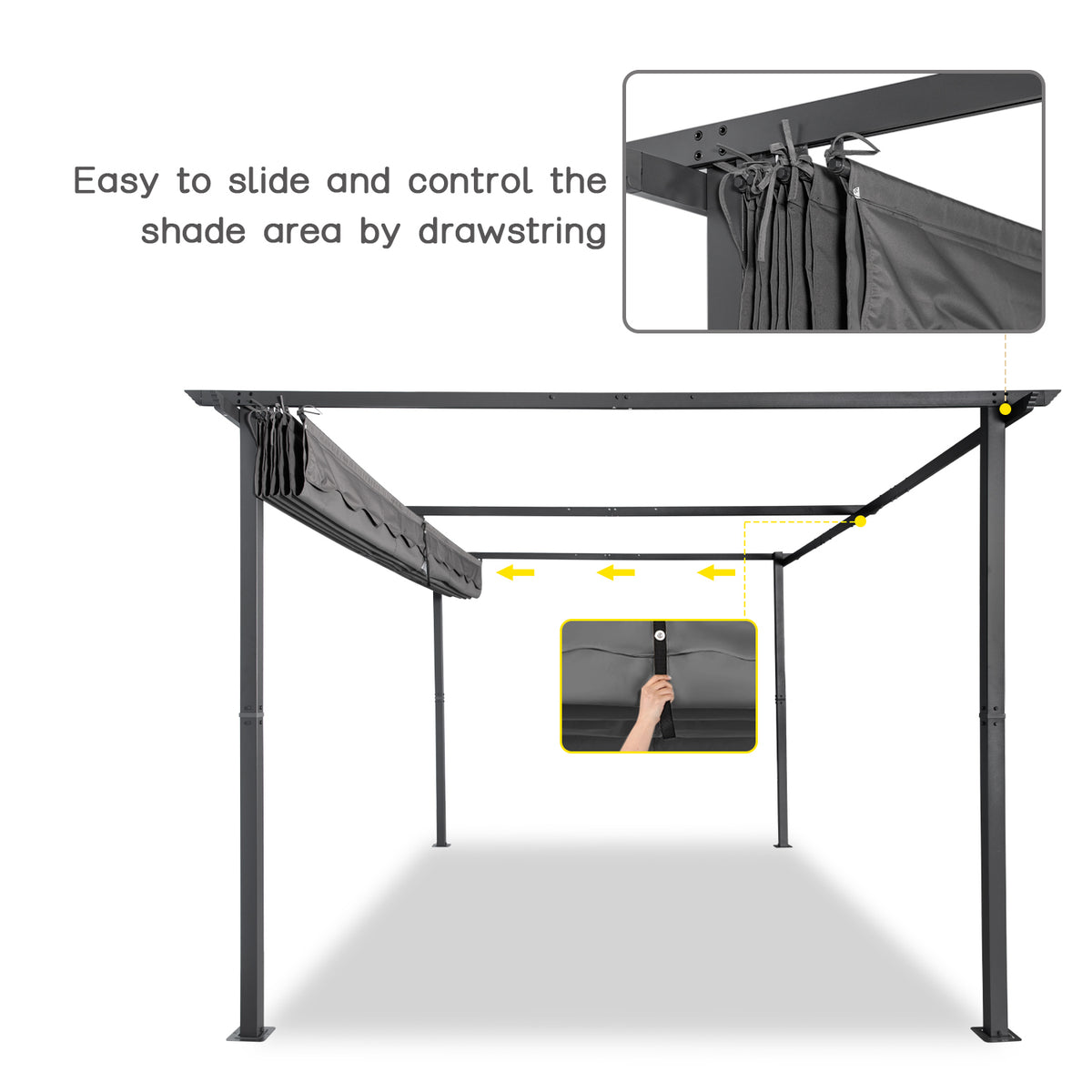 Angel Living Pergola aus einer Stahl-Aluminium-Kombination mit einziehbarem Dach, wasserdichtes Dach aus Polyester mit PU-Beschichtung, UV-beständig, für den Außenbereich: Garten, Terrasse