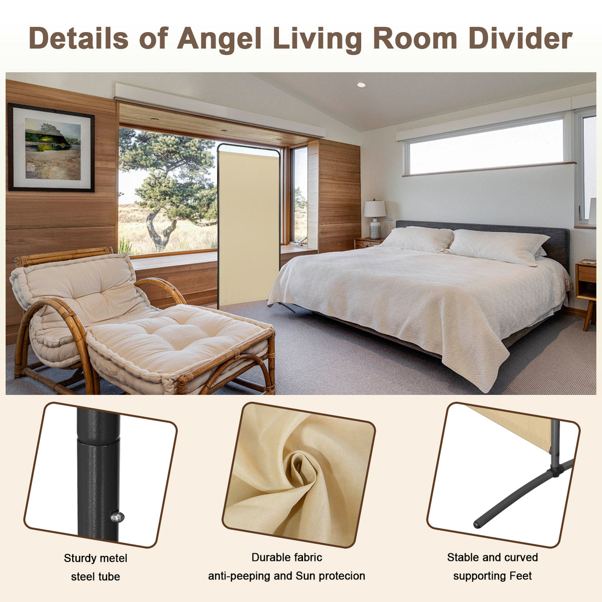 Angel Living Paravent 1 Teilig Klappbar Raumteiler Freistehend Sichtschutzwand Raumteiler Stellwand Trennwand Sichtschutz für Büros, Balkon,Schlafzimmer,Außengarten 81 x 185cm