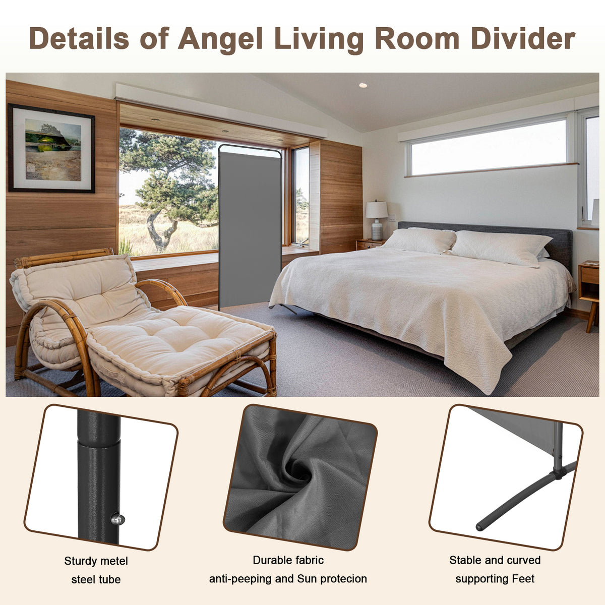 Angel Living Paravent 1 Teilig Klappbar Raumteiler Freistehend Sichtschutzwand Raumteiler Stellwand Trennwand Sichtschutz für Büros, Balkon,Schlafzimmer,Außengarten 81 x 185cm