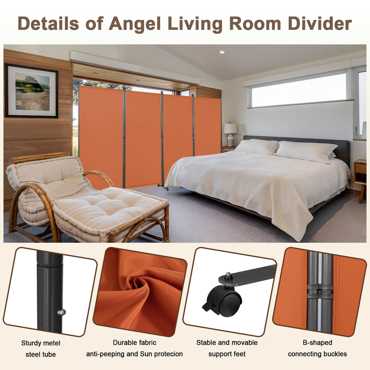 Angel Living Paravent Raumteiler 4 Teilig 324x180 cm, Faltbare Trennwand Spanische Wand, Dekorativer Paravent als Raumtrenner für Wohnzimmer Büro Balkon