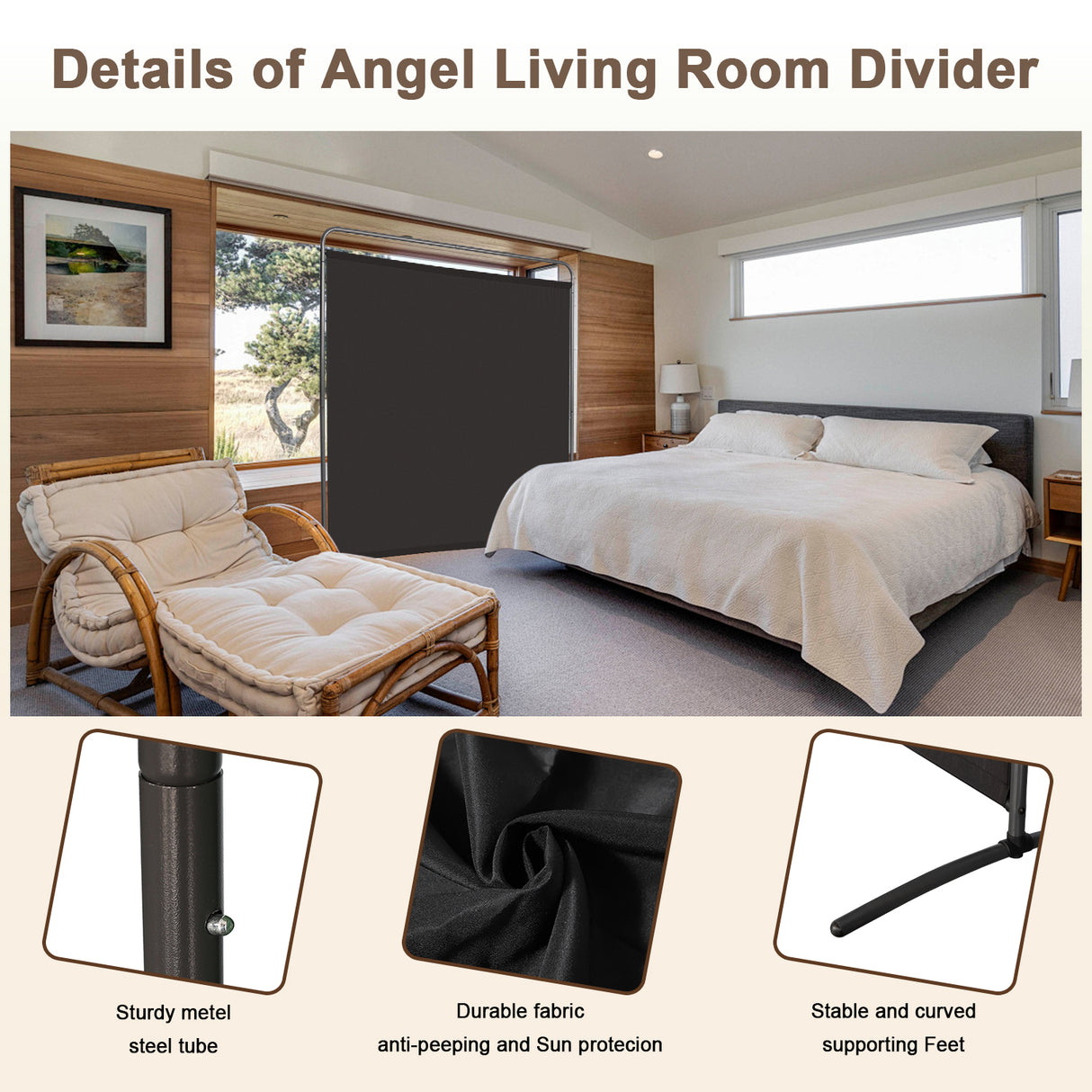 Angel Living PA-3730 Paravent 1 Teilig Raumteiler Freistehend Sichtschutzwand Raumteiler Stellwand Trennwand Sichtschutz für Büros, Balkon,Schlafzimmer,Außengarten,162.5 x 177cm