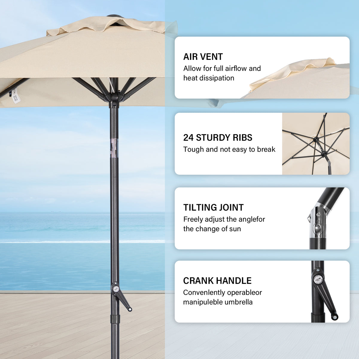 Angel Living Sonnenschirm 2M mit Kurbel und Neigbar, Gartenschirm Marktschirm Terrassenschirm Taupe Rund Sonneschirm Sonnenschutz aus Polyester UV50+