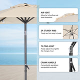 Angel Living Sonnenschirm 2M mit Kurbel und Neigbar, Gartenschirm Marktschirm Terrassenschirm Taupe Rund Sonneschirm Sonnenschutz aus Polyester UV50+