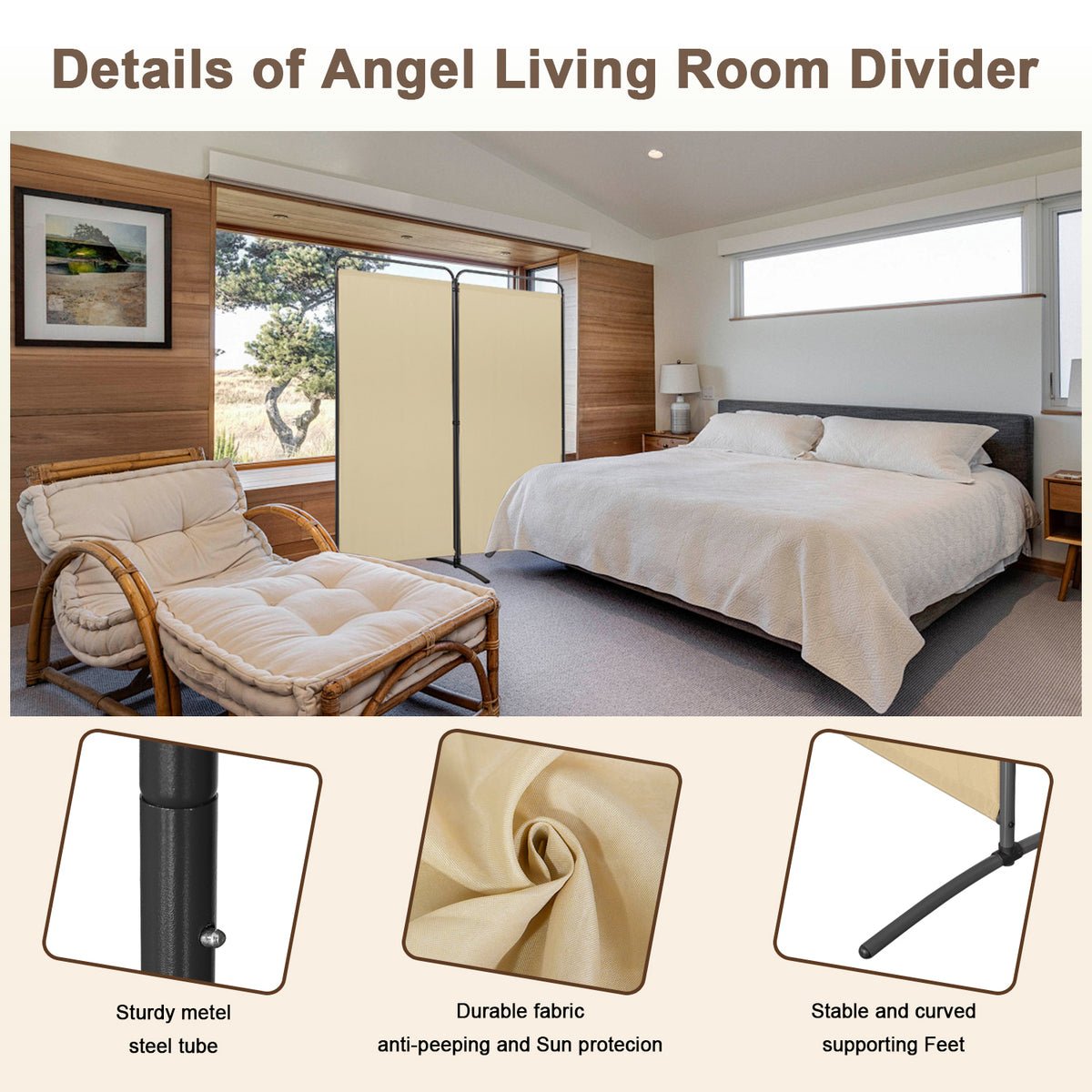 Angel Living Paravent 2 Teilig Klappbar Raumteiler Freistehend Sichtschutzwand Raumteiler Stellwand Trennwand Sichtschutz für Büros, Balkon,Schlafzimmer,Außengarten 162 x 185cm