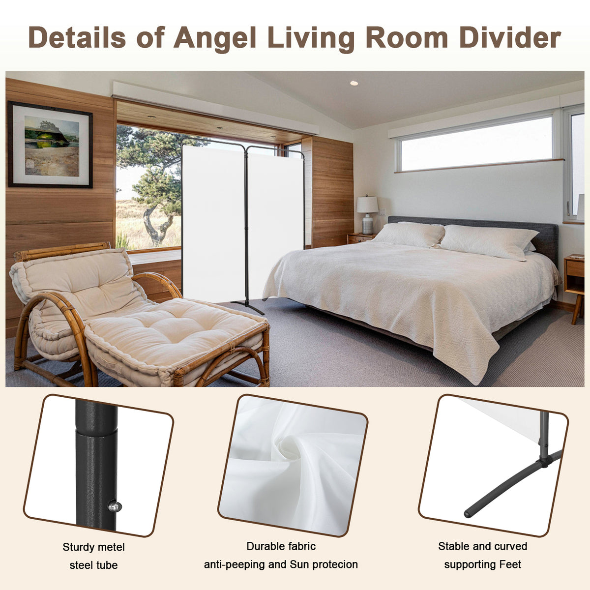 Angel Living Paravent 2 Teilig Klappbar Raumteiler Freistehend Sichtschutzwand Raumteiler Stellwand Trennwand Sichtschutz für Büros, Balkon,Schlafzimmer,Außengarten 162 x 185cm