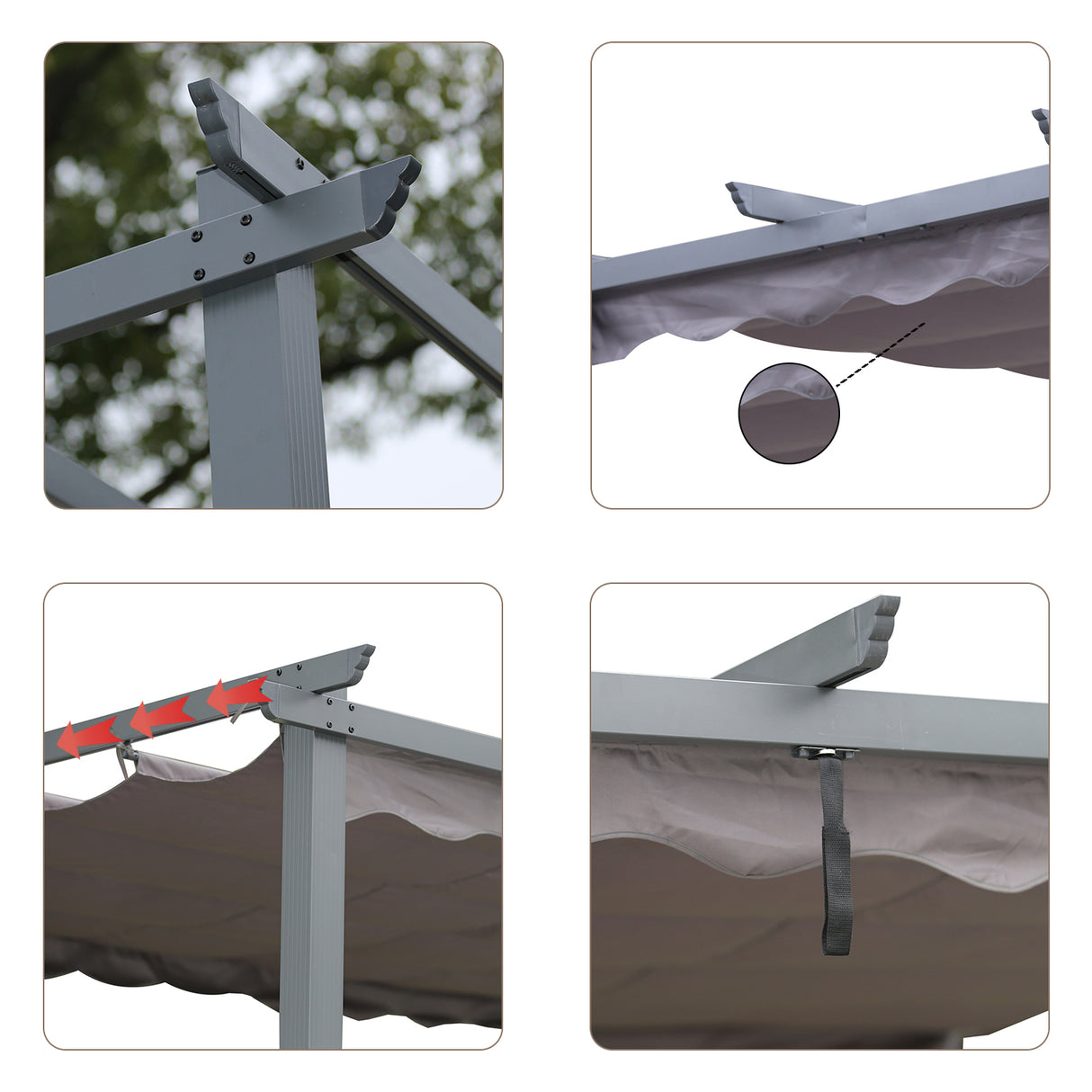 Pergola aus Aluminium in anthrazit, Dachrohre aus Stahl, Verstellbares Dach aus Polyester