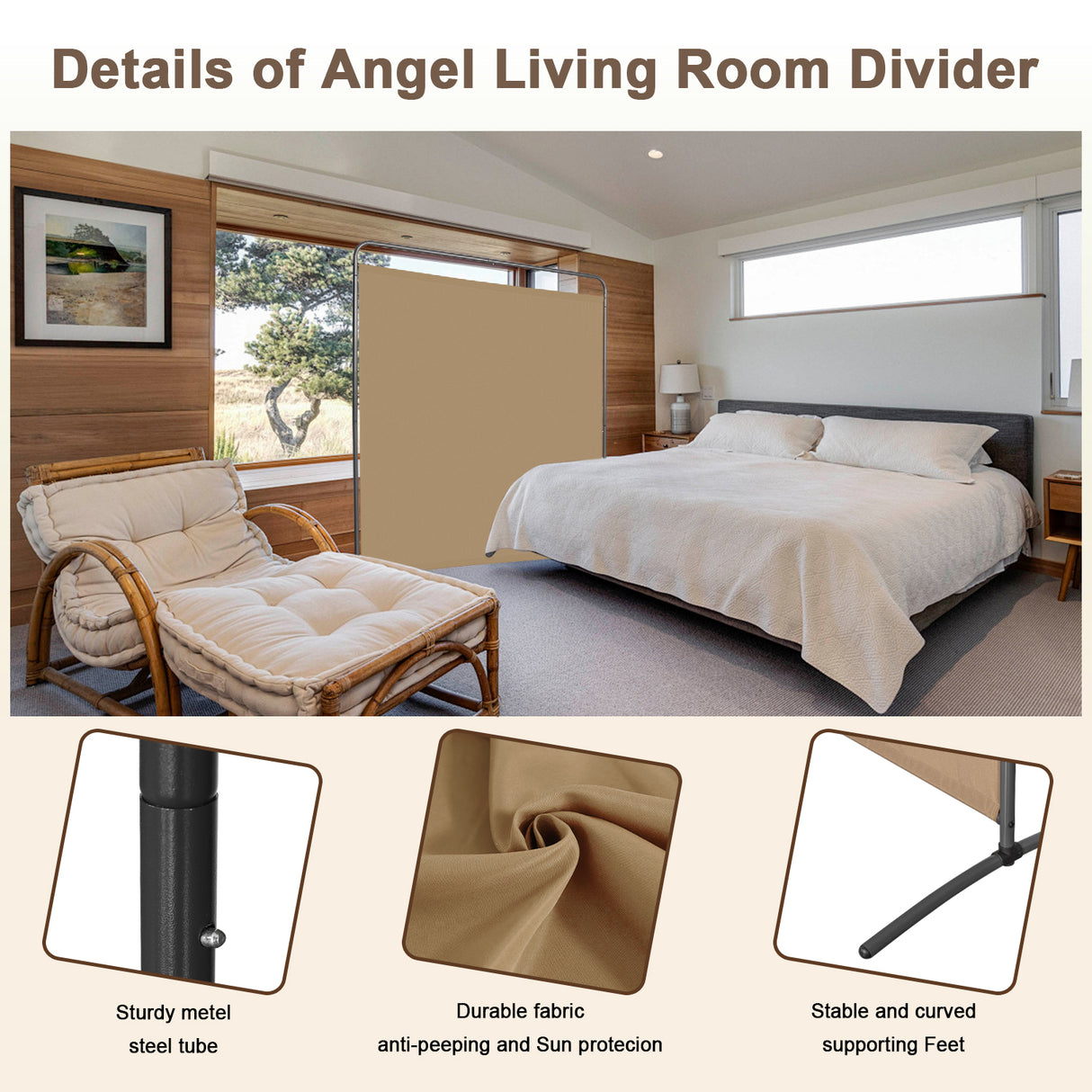 Angel Living PA-3730 Paravent 1 Teilig Raumteiler Freistehend Sichtschutzwand Raumteiler Stellwand Trennwand Sichtschutz für Büros, Balkon,Schlafzimmer,Außengarten,162.5 x 177cm