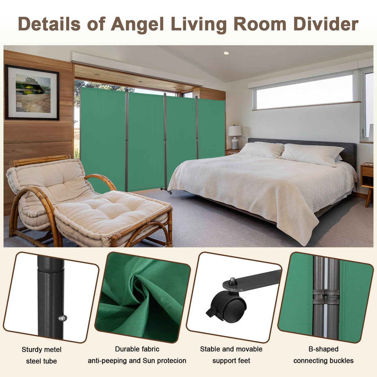 Angel Living Paravent Raumteiler 4 Teilig 324x180 cm, Faltbare Trennwand Spanische Wand, Dekorativer Paravent als Raumtrenner für Wohnzimmer Büro Balkon