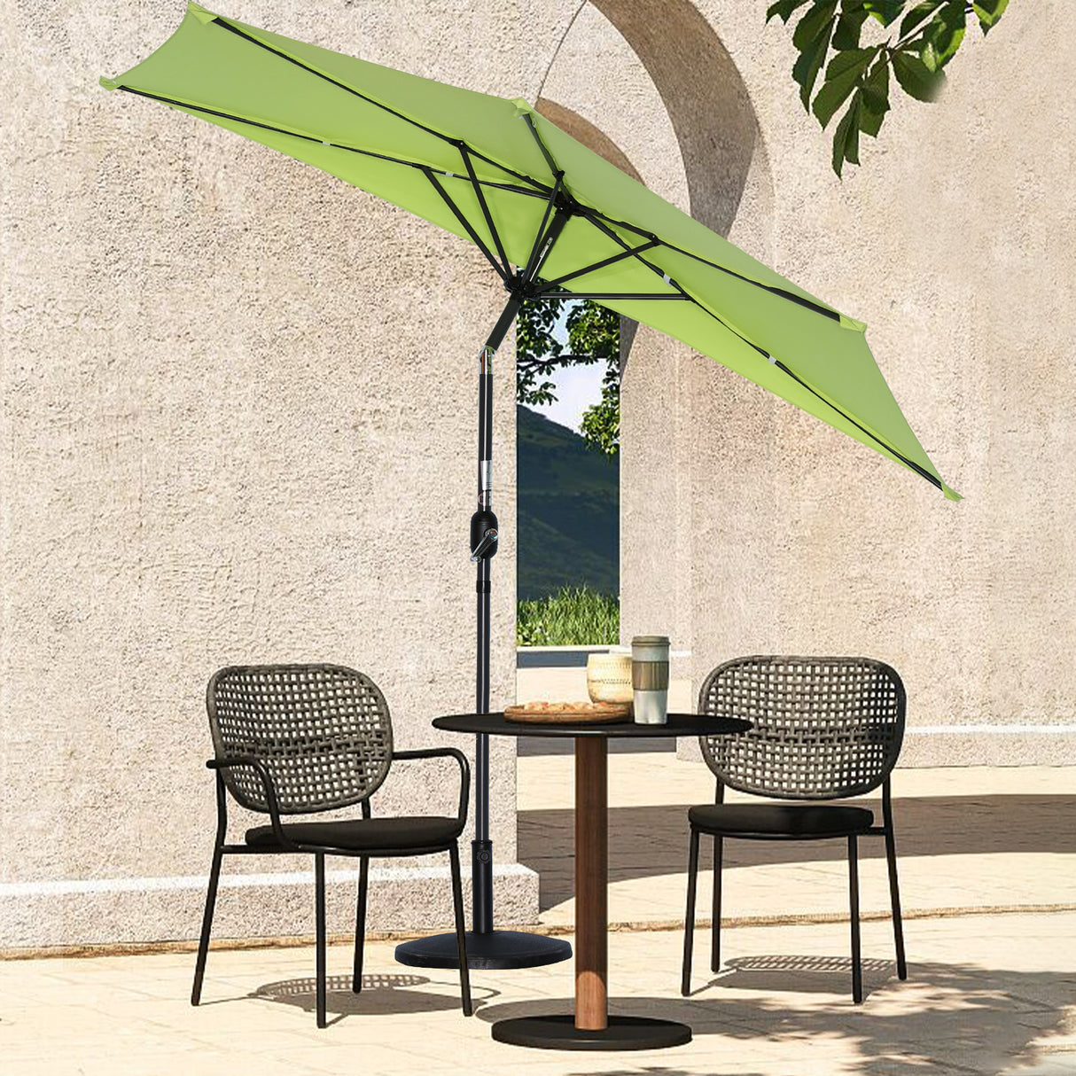 Angel Living 270cm ombrellone semi-circolare, ombrellone da mercato, ombrello da terrazza con manovella per giardino,terrazze,cantieri, piscine, con protezione UV 40