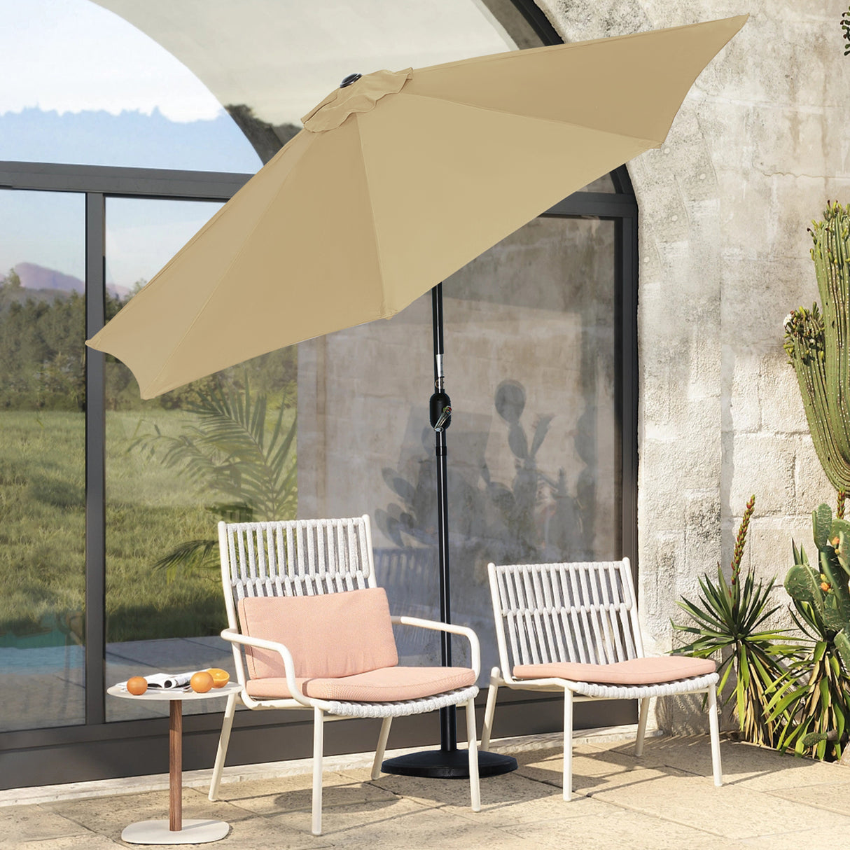 270cm Halbrund Sonnenschirm,Terrassenschirm mit Kurbel, mit UV-Schutz 40+