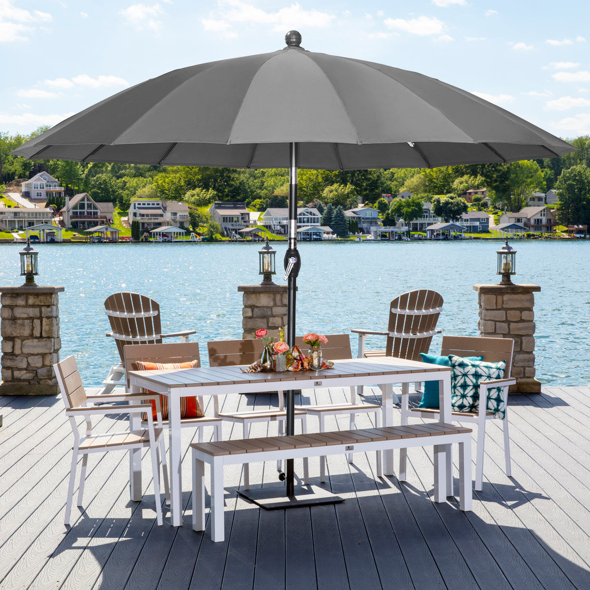 Angel Living Ø 270cm round sunshade with inclination, market umbrella, patio umbrella with crank for garden, patios, courtyards, swimming pools, with UV protection 50+