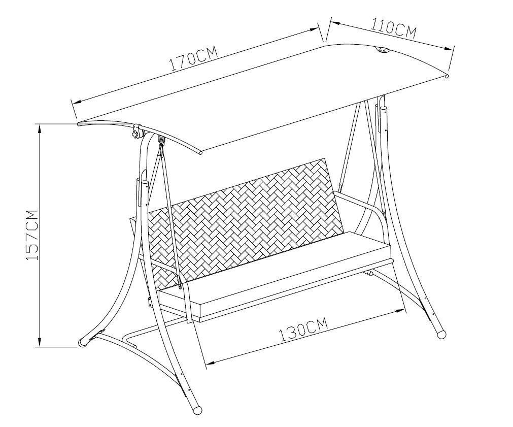 Gartenschaukel 159T, mit braunem Dach und gewebtem Rattanstuhl, 170x110x153cm (3 Sitze)