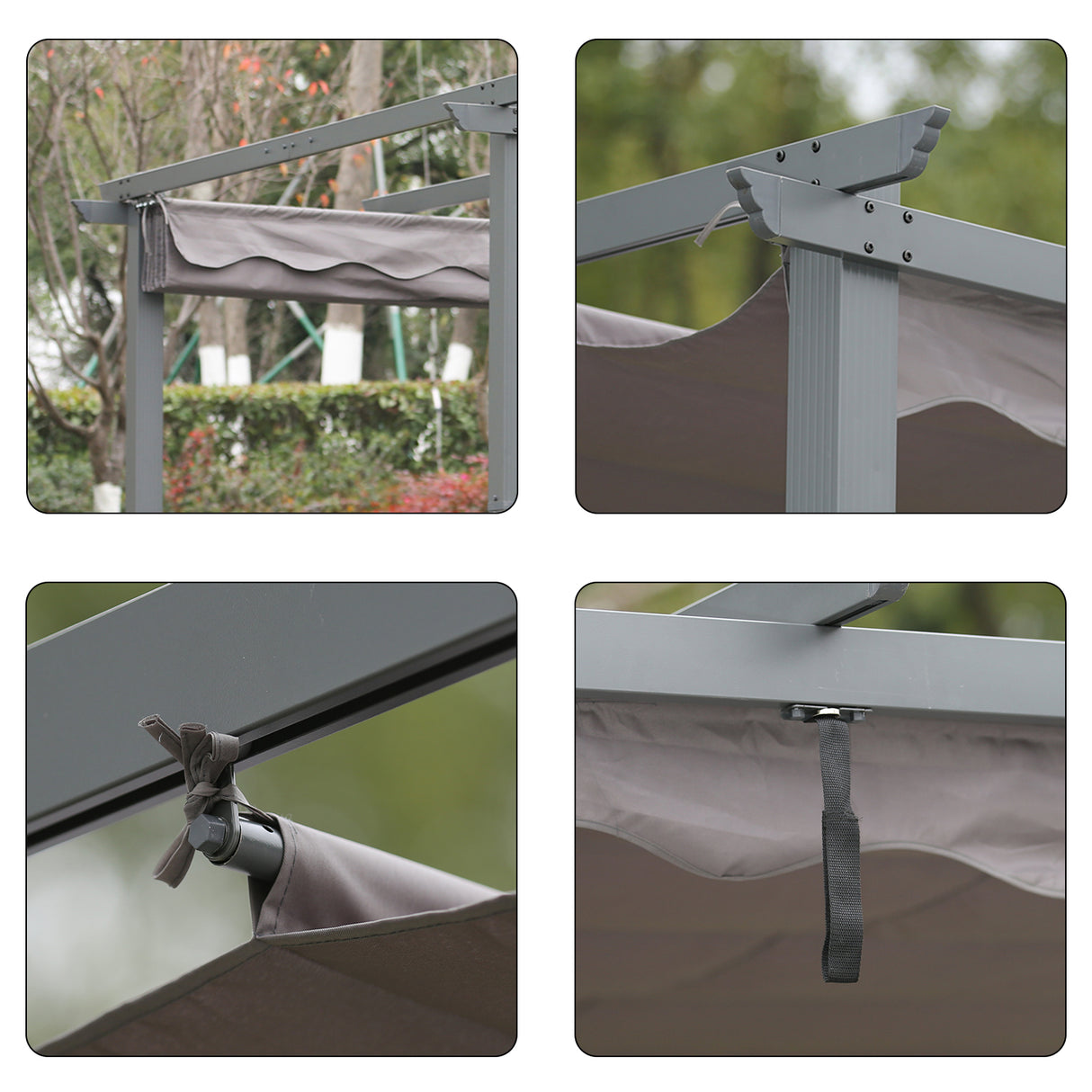 Pergola aus Aluminium in anthrazit, Dachrohre aus Stahl, Verstellbares Dach aus Polyester