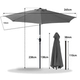 270cm Halbrund Sonnenschirm,Terrassenschirm mit Kurbel, mit UV-Schutz 40+