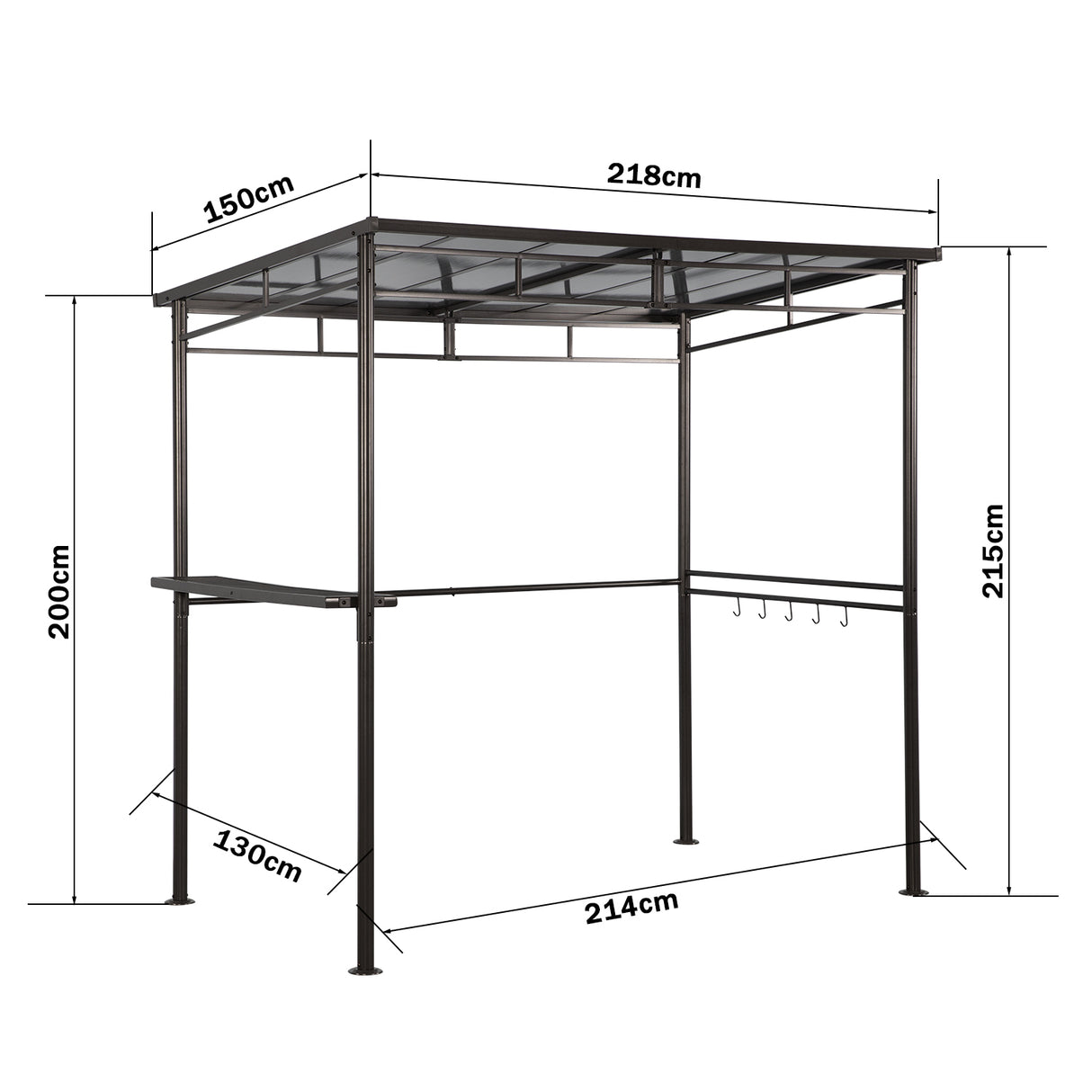 Angel Living Grillpavillon aus Aluminium und Stahl mit PC-Dach, Aluminium-Vordach mit Dunstabzugshaube, Pergola-Pavillon für den Grill mit Stauraum, 1,5 x 2,16 m