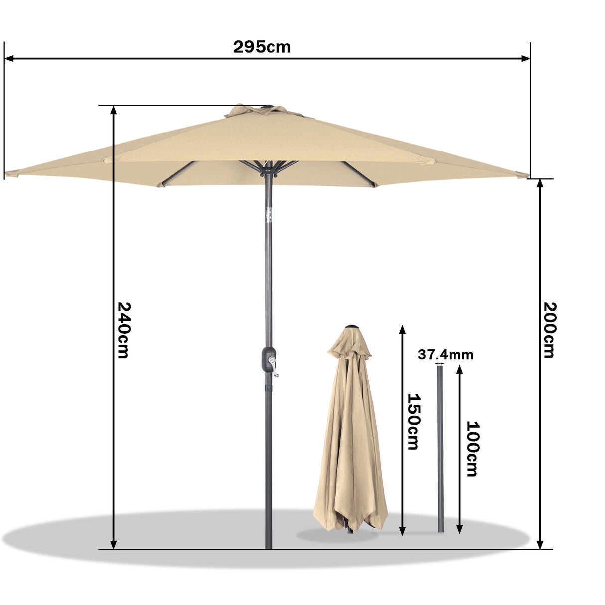 Angel Living Sonnenschirm Ø 300 cm Gartenschirm Marktschirm Terrassenschirm Taupe Rund Sonneschirm Sonnenschutz aus Metall und Polyester UV50+
