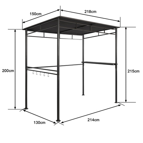 Angel Living Grillpavillon 218x150x215cm, Winddicht mit Seitenregalen Gartenpavillon Regalen Gartenlauben mit UV-Schutz, BBQ Pavillon aus Stahl, Gartenzelt Grillzelt für Party BBQ Grau
