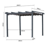 Pergola aus Aluminium in anthrazit, Dachrohre aus Stahl, Verstellbares Dach aus Polyester