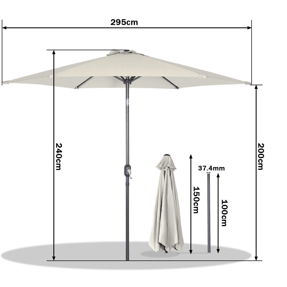 Angel Living Sonnenschirm Ø 300 cm Gartenschirm Marktschirm Terrassenschirm Taupe Rund Sonneschirm Sonnenschutz aus Metall und Polyester UV50+