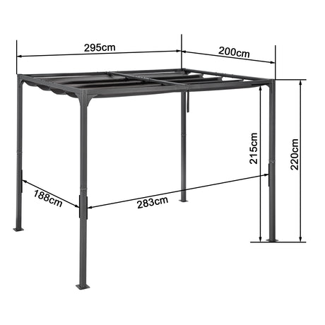 Angel Living Pergola aus einer Stahl-Aluminium-Kombination, 3 x 2 m, mit einziehbarem Dach, wasserdichtes Dach ohne Einfassung aus Polyester mit PU-Beschichtung, UV-beständig, für den Außenbereich: Garten, Terrasse