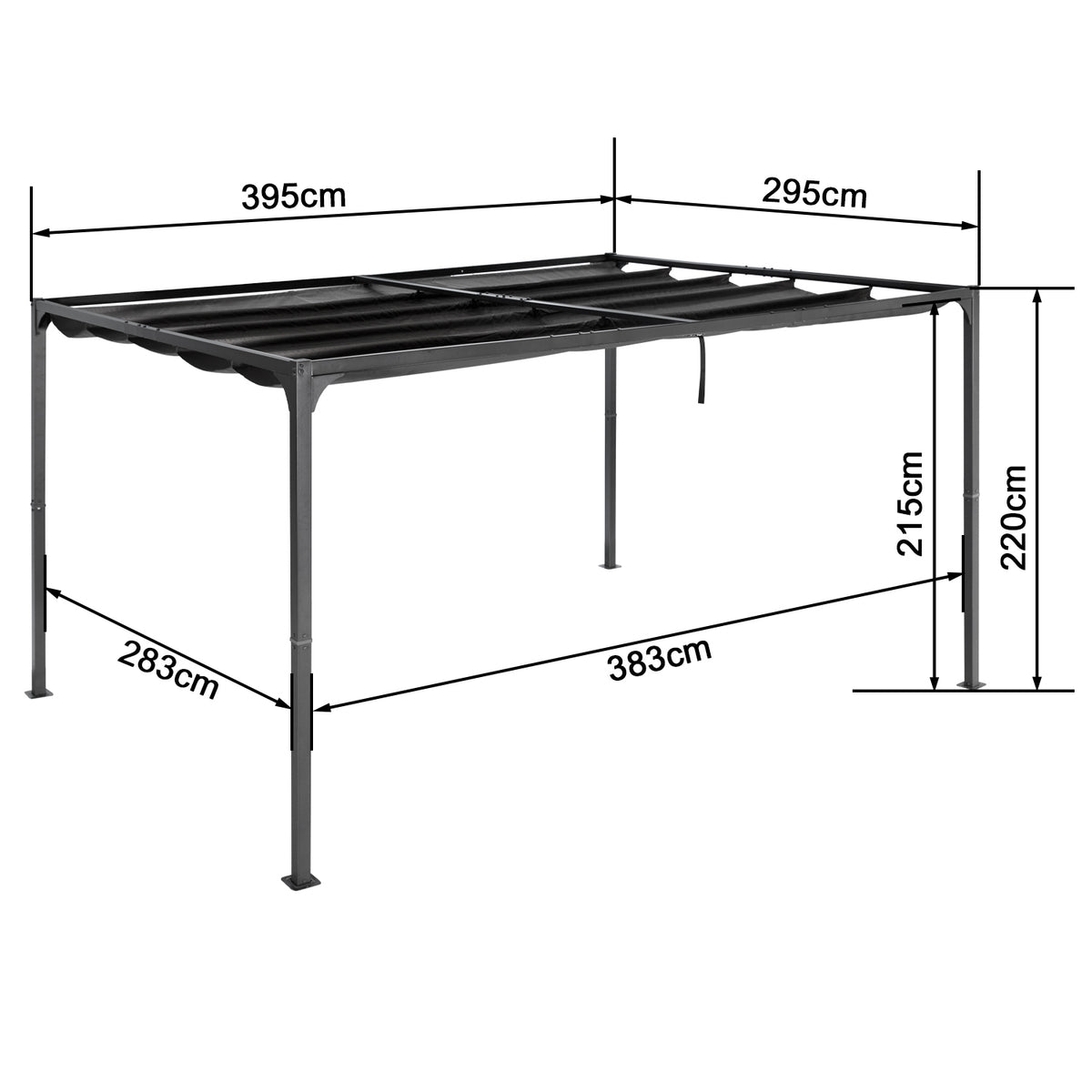 Angel Living Pergola aus einer Stahl-Aluminium-Kombination mit einziehbarem Dach, wasserdichtes Dach ohne Einfassung aus Polyester mit PU-Beschichtung, UV-beständig, für den Außenbereich: Garten, Terrasse