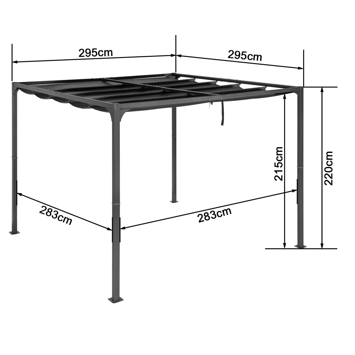 Angel Living Pergola aus einer Stahl-Aluminium-Kombination mit einziehbarem Dach, wasserdichtes Dach ohne Einfassung aus Polyester mit PU-Beschichtung, UV-beständig, für den Außenbereich: Garten, Terrasse