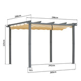 Pergola aus Aluminium in anthrazit, Dachrohre aus Stahl, Verstellbares Dach aus Polyester