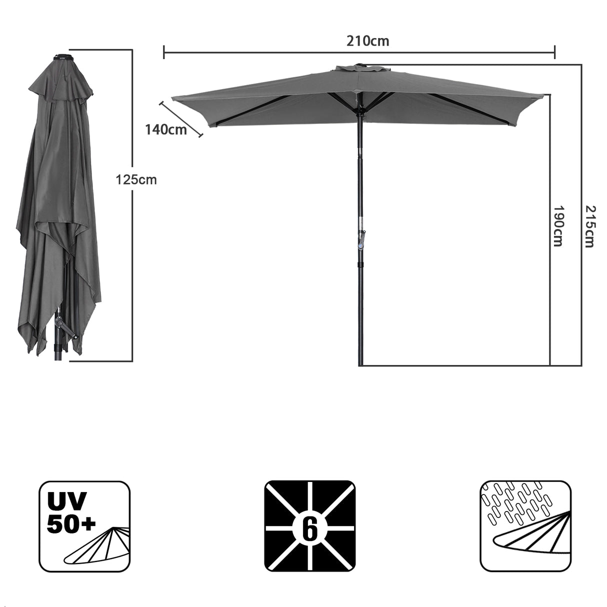 Angel Living 210 × 140 cm Sonnenschirm Balkonschirm Kurbelschirm Marktschirm Gartenschirm Kippbarer Gartenschirm Sonnenschutz UV 50+ Rechteckig