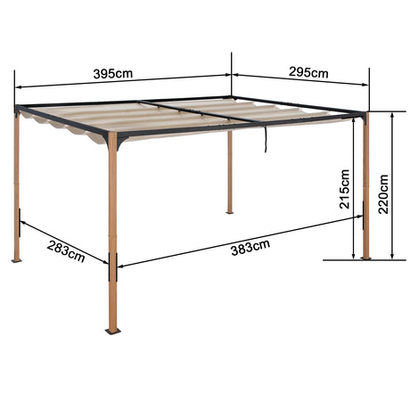 Angel Living Pergola aus einer Stahl-Aluminium-Kombination, 3 x 4 m, mit Einziehbarem Dach, Wasserdichtes Dach ohne Einfassung aus Polyester mit PU-Beschichtung, UV-beständig, für den Außenbereich: Garten, Terrasse (Cremegelb)