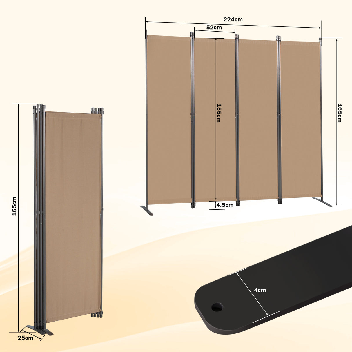 Angel Living Screen 4-part privacy screen, folding screen room divider privacy screen made of steel and polyester