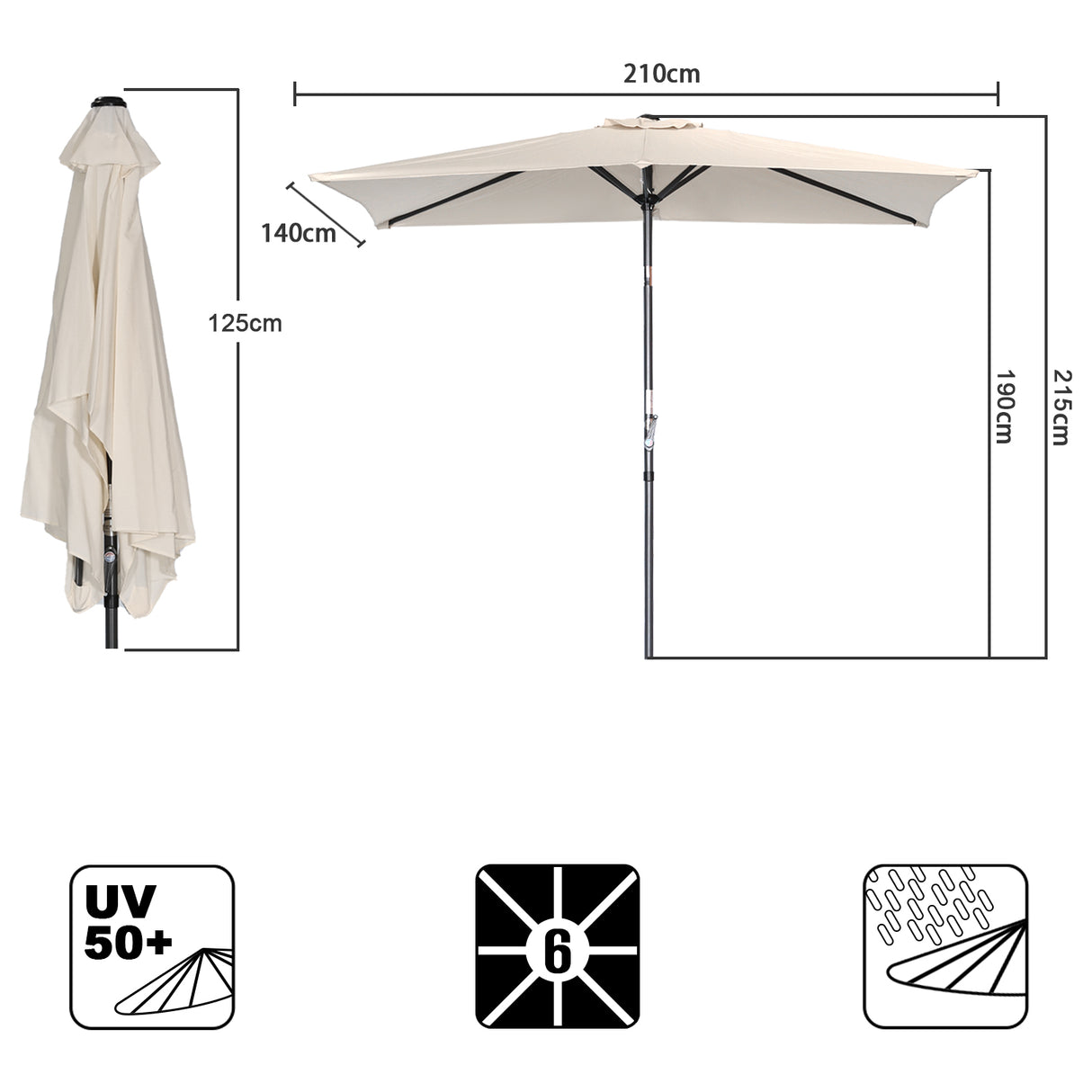 Angel Living 210 × 140 cm Sonnenschirm Balkonschirm Kurbelschirm Marktschirm Gartenschirm Kippbarer Gartenschirm Sonnenschutz UV 50+ Rechteckig