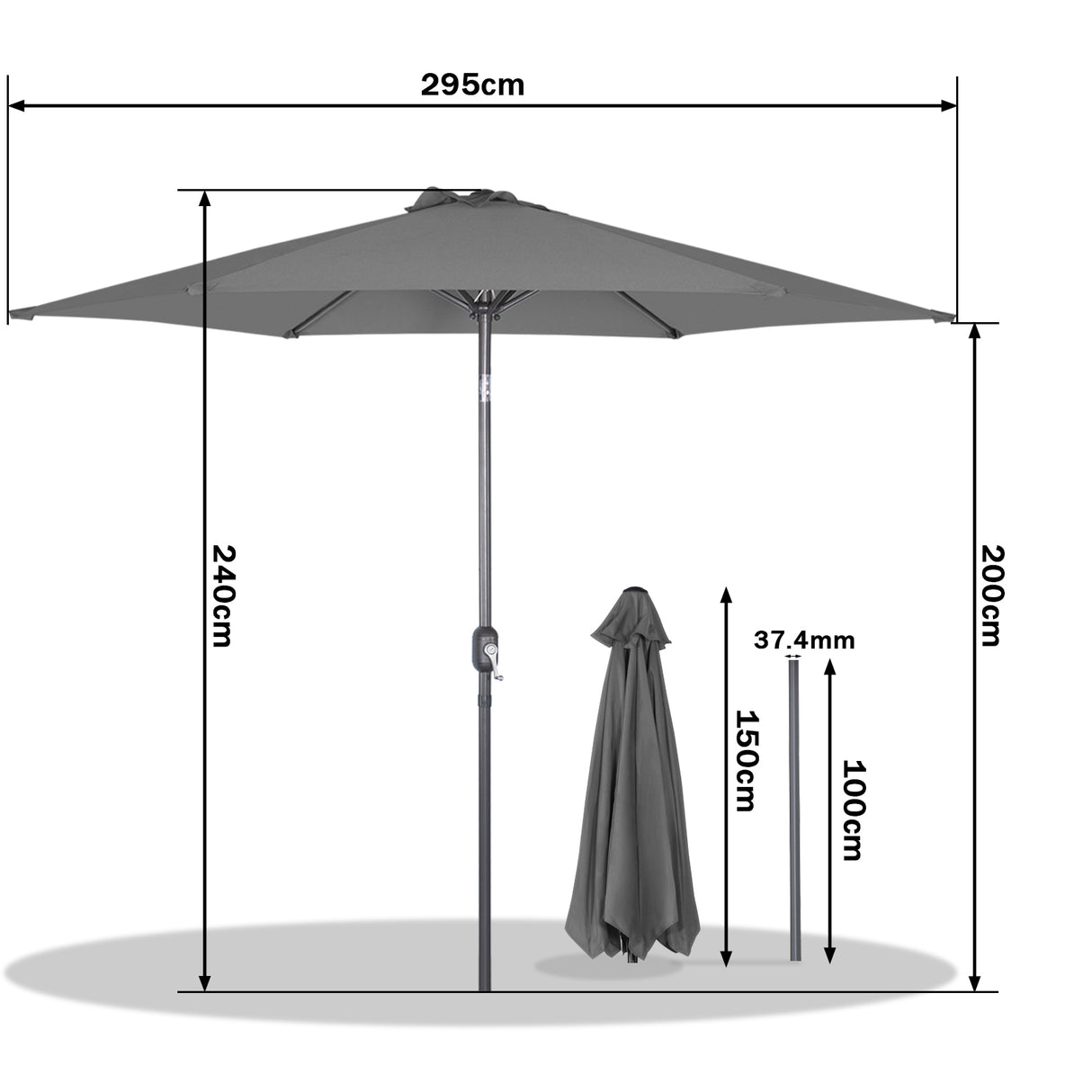 Angel Living Sonnenschirm Ø 300 cm Gartenschirm Marktschirm Terrassenschirm Taupe Rund Sonneschirm Sonnenschutz aus Metall und Polyester UV50+