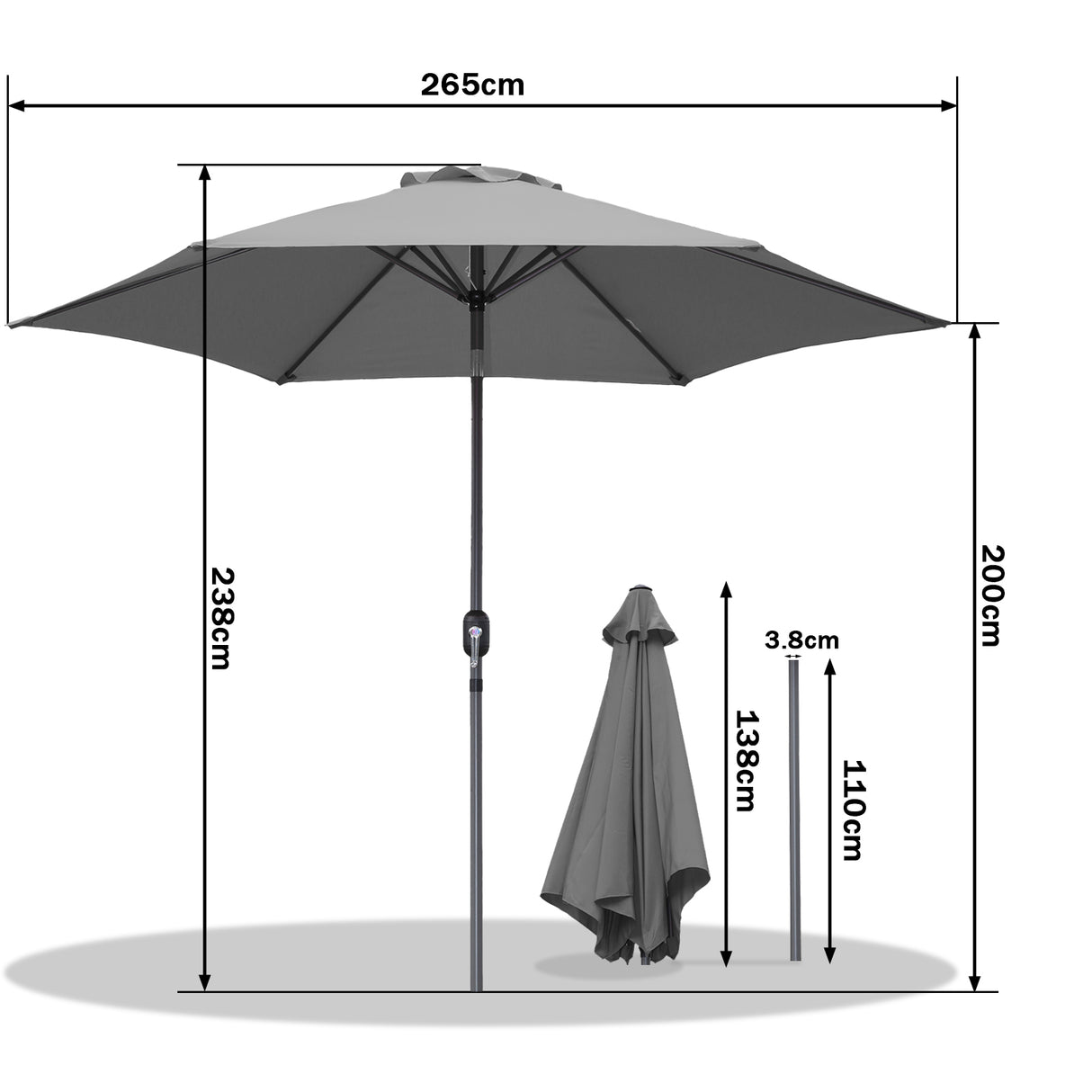 Angel Living Sonnenschirm Ø 270 cm Gartenschirm Marktschirm Terrassenschirm Taupe Rund Sonneschirm Sonnenschutz aus aus Metall, Stahl und Polyester UV50+