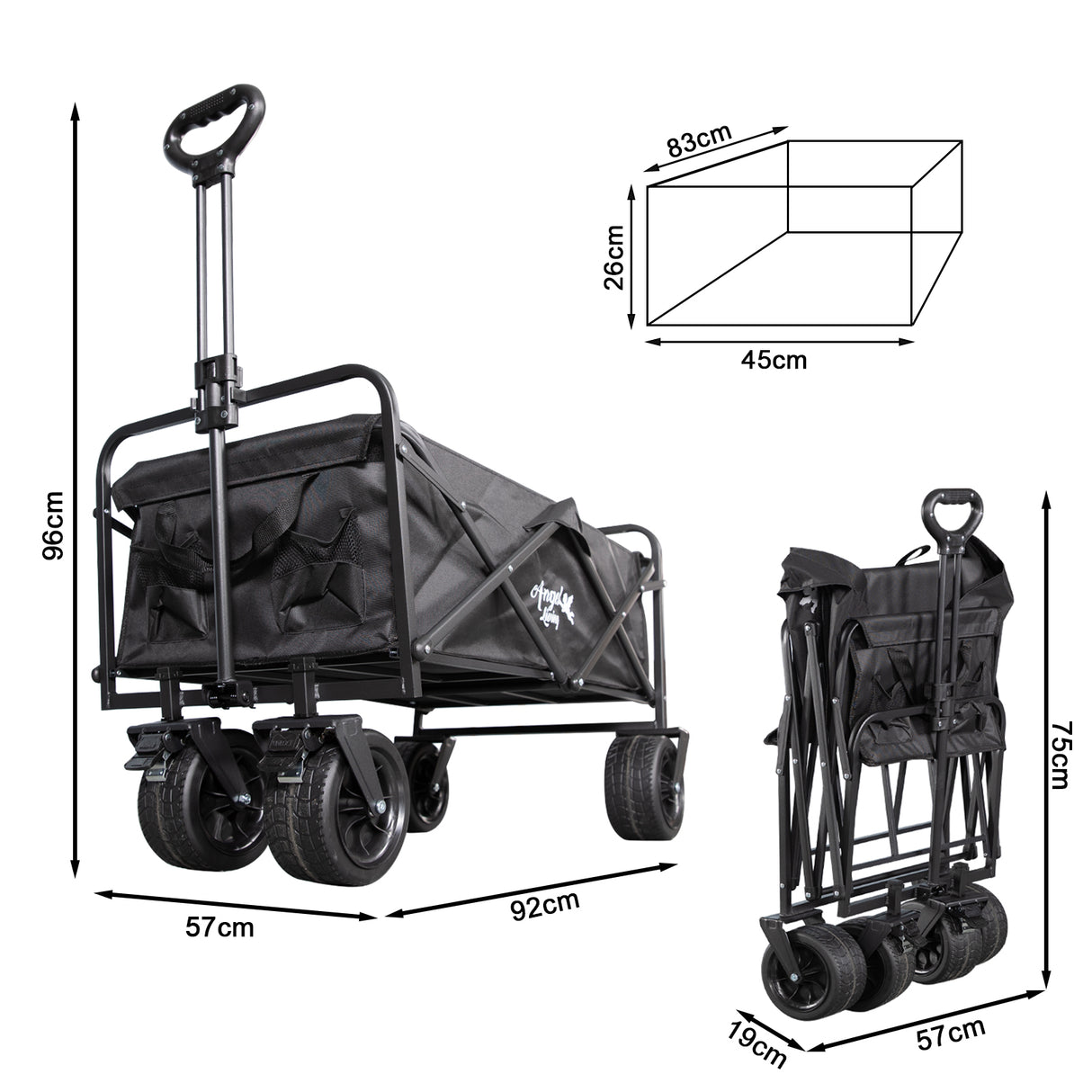 Angel Living Bollerwagen Faltbar 300L mit tragkraft 150KG, Handwagen Klappbar, Faltbarer Campingwagen mit Höhenverstellbarem Griff, Leicht und Platzsparend,Stabil