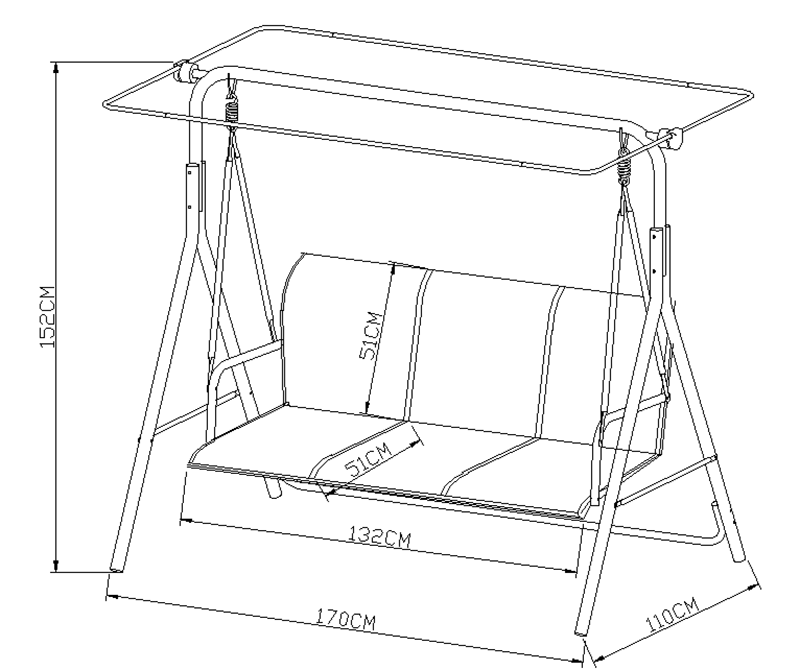 SW-037T-G Hollywoodschaukel Gartenschaukel 3 Sitzer mit Sonnenschutz aus Stahl